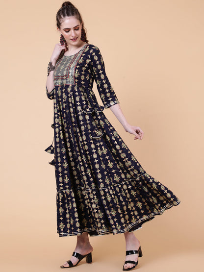 Rayon Ankle Length Length Printed Flared 3/4 Sleeves Round Neck Kurta (Preorder)