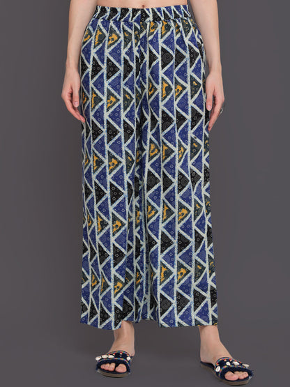 Printed Straight Calf Length 3/4 Sleeves Round Neck Cotton Kurta & Palazzo (Preorder)