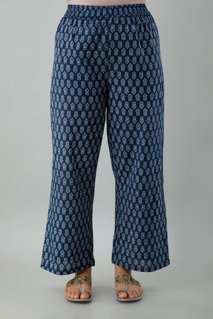 Printed A-line Calf Length 3/4 Sleeves Round Neck Cotton Kurta Dupatta Bottom Set (Preorder)