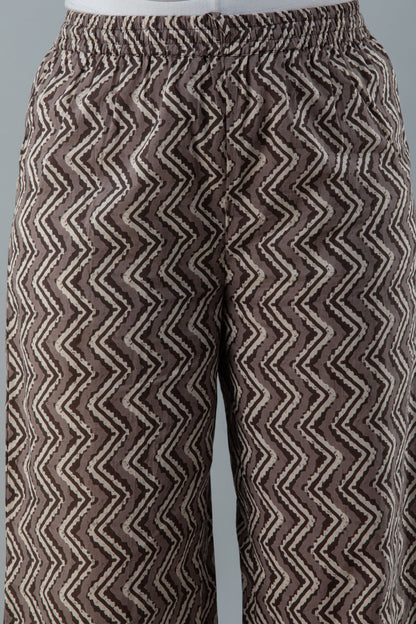 Printed Straight Calf Lenth 3/4 Sleeves Round Neck Cotton Kurta Set (Preorder)