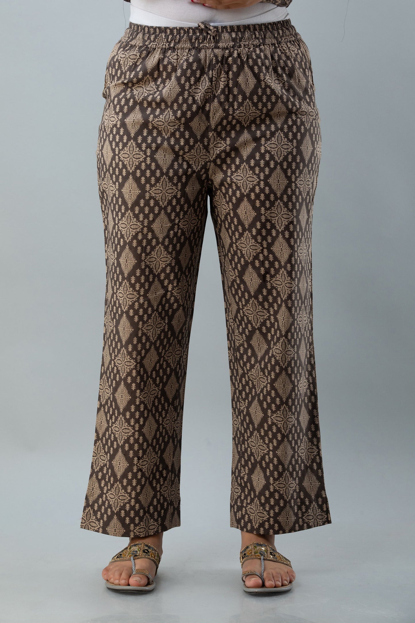 Cotton Calf Length Printed Embroidered Straight 3/4 Sleeves Round Neck Kurta Set (Preorder)