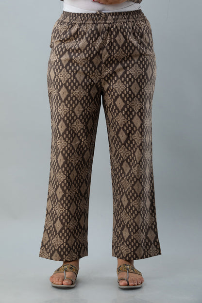 Cotton Calf Length Printed Embroidered Straight 3/4 Sleeves Round Neck Kurta Set (Preorder)