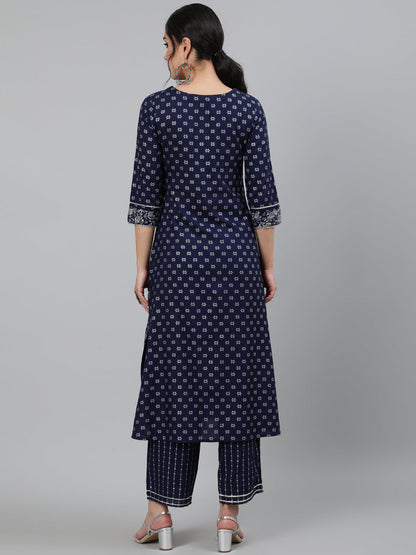 Rayon Printed 3/4 Sleeve A-Line Round Neck Calf Length Kurta Set (Preorder)