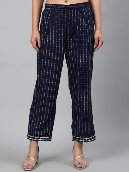 Rayon Printed 3/4 Sleeve A-Line Round Neck Calf Length Kurta Set (Preorder)