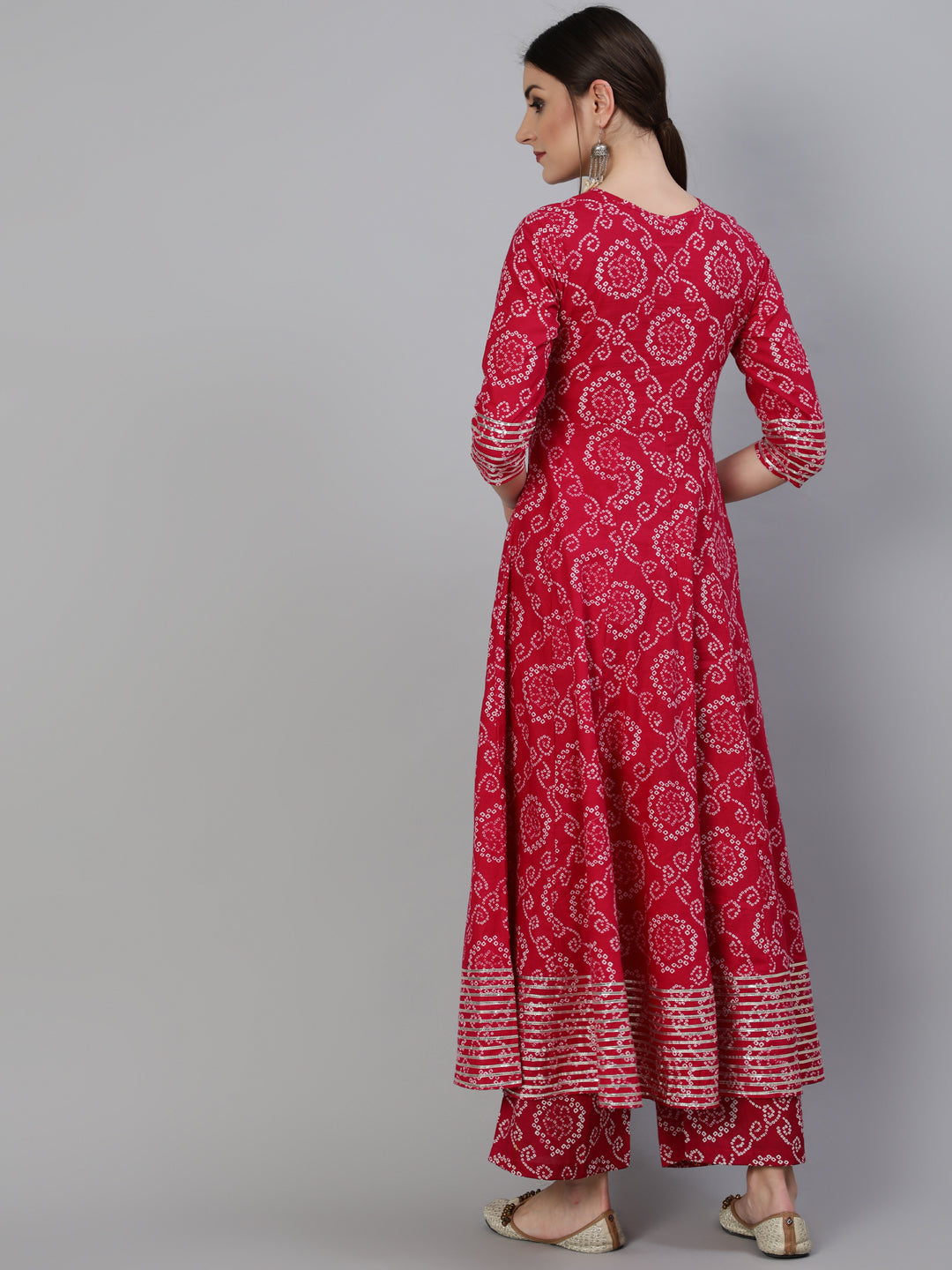 Cotton Mirror Work Anarkali 3/4 Sleeve Round Neck Calf Length Kurta Set (Preorder)