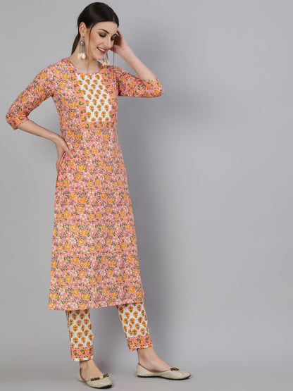 Cotton Printed Straight 3/4 Sleeve Round Neck Calf Length Kurta Set (Preorder)