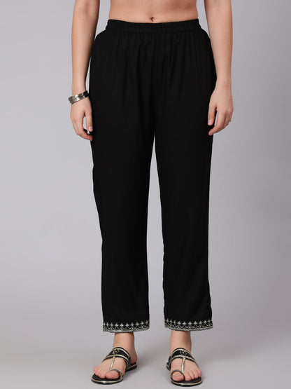 Rayon Calf Length Embroidered Flared 3/4 Sleeve Round Neck Kurta Set (Preorder)