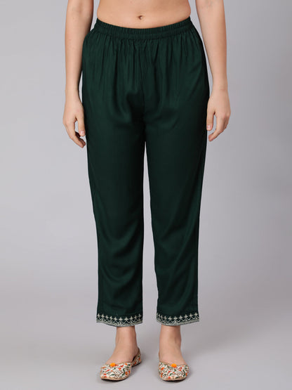 Rayon Calf Length Embroidered Flared 3/4 Sleeve Round Neck Kurta Set (Preorder)