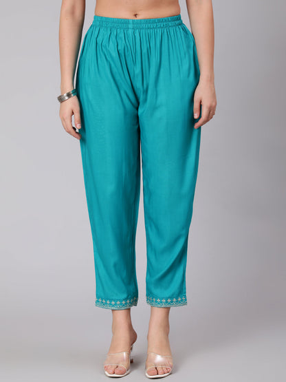 Rayon Calf Length Embroidered Flared 3/4 Sleeve Round Neck Set kurta Set (Preorder)