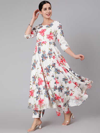 Rayon Calf Length Printed Flared 3/4 Sleeve Round Neck Kurta Set (Preorder)