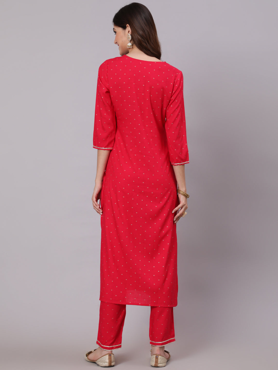 Rayon Calf Length Foil Print Straight 3/4 Sleeve Round Neck Kurta Pant Dupatta Set (Preorder)