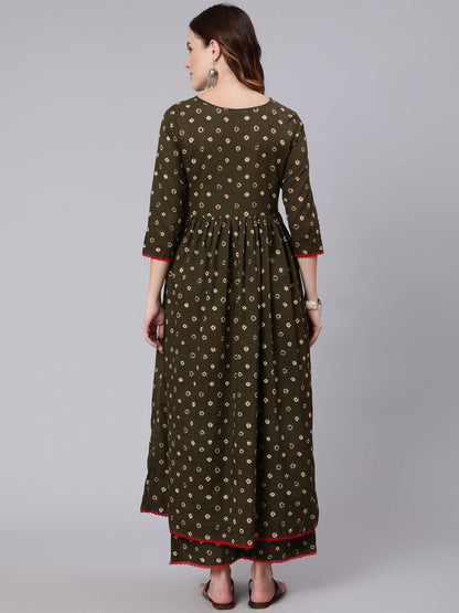 Rayon Calf Length Printed Semi Flared 3/4 Sleeve Round Neck Kurta Dupatta Pant Set (Preorder)