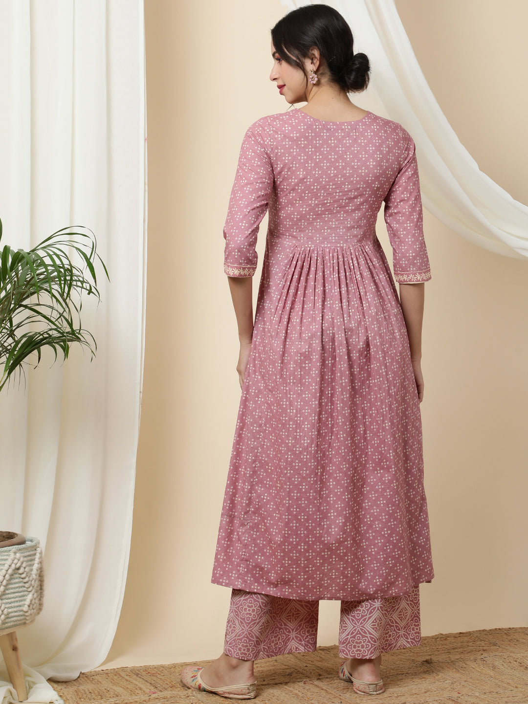 Rayon  Calf Length Printed  3/4 Sleeve Round Neck Kurta Bottom Set (Preorder)