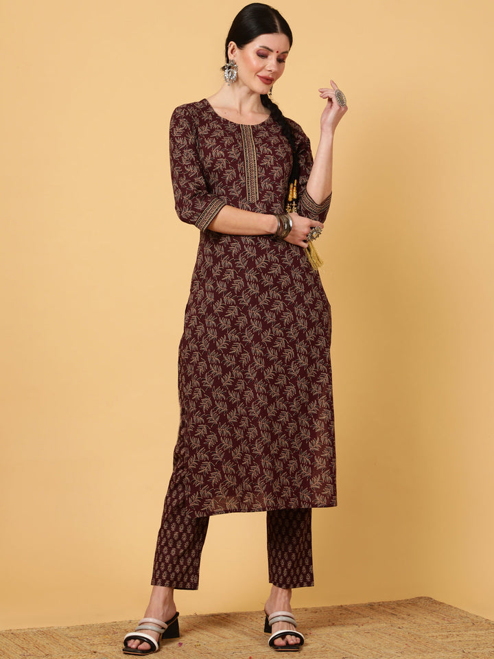 Rayon  Calf Length Printed Straight 3/4 Sleeves Round Kurta Bottom Dupatta Set