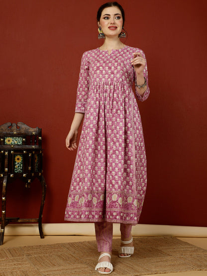 Calf Length Straight 3/4 Sleeves Round Kurta Bottom Dupatta Set (Preorder)