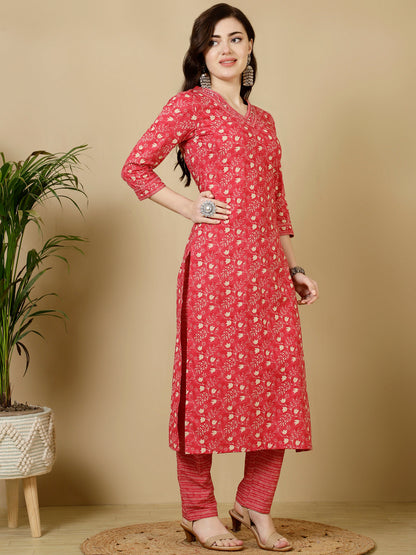 Calf Length Straight 3/4 Sleeves V Kurta Bottom Set (Preorder)