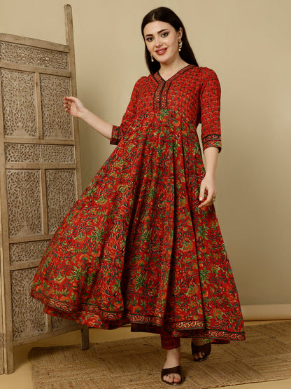 Calf Length Semi-Flared 3/4 Sleeves V Kurta Bottom Dupatta Set (Preorder)