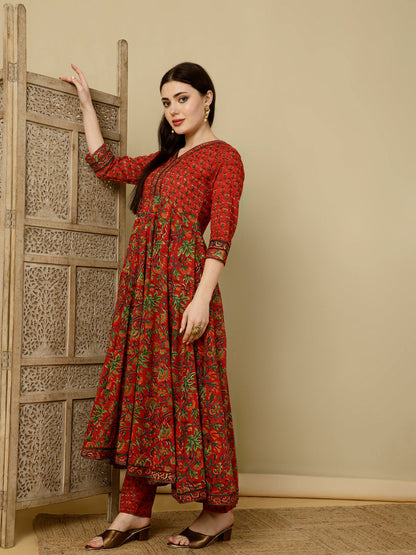 Calf Length Semi-Flared 3/4 Sleeves V Kurta Bottom Dupatta Set (Preorder)