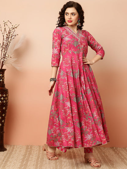 Ankle Length Flared 3/4 Sleeves V Kurta Bottom Dupatta Set