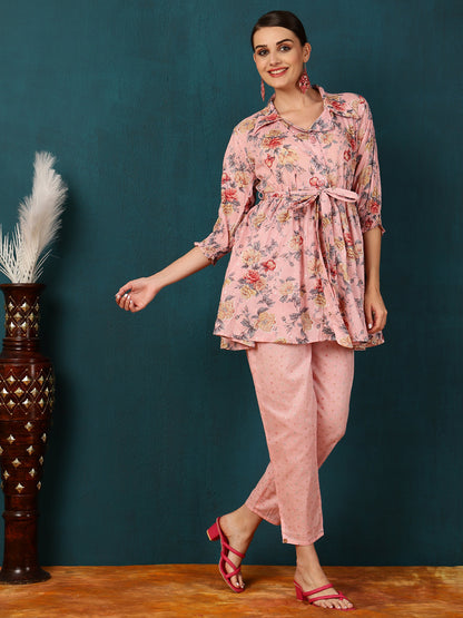 Cotton Short Length Printed Flared 3/4 Sleeves Shirt Coller Kurta