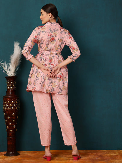 Cotton Short Length Printed Flared 3/4 Sleeves Shirt Coller Kurta