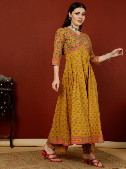 Calf Length Semi-Flared 3/4 Sleeves V Kurta Bottom Dupatta Set