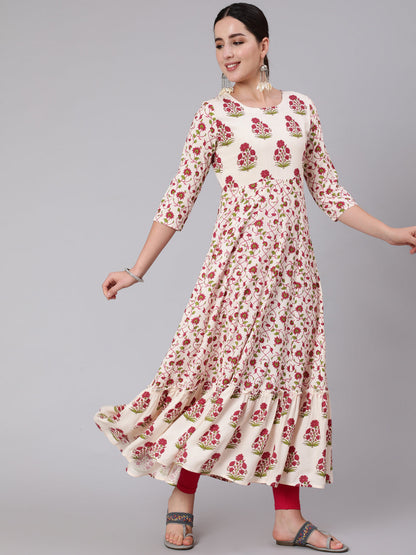 Rayon Ankle Length Printed Flared 3/4 Sleeve Round Neck Kurta (Preorder)