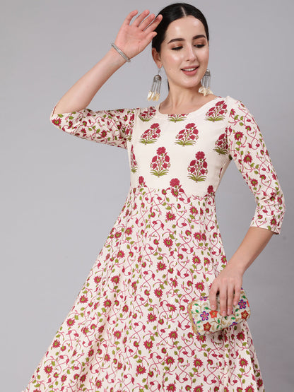 Rayon Ankle Length Printed Flared 3/4 Sleeve Round Neck Kurta (Preorder)