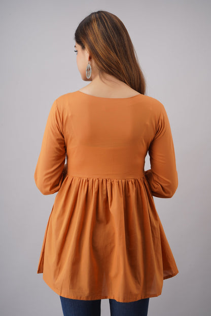 Embroidered Rayon 3/4 Sleeves Regular Top (Preorder)