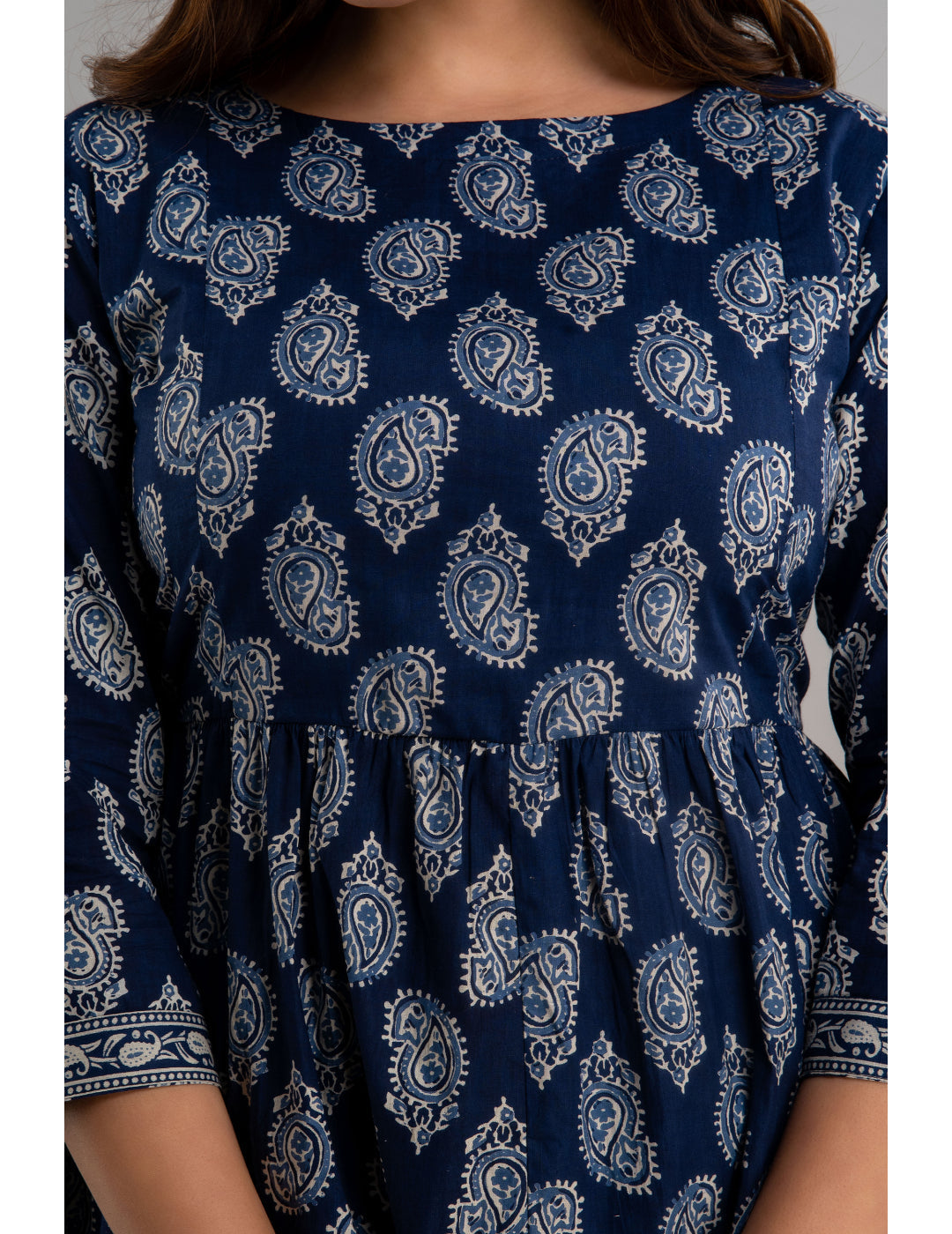 Cotton Printed 3/4 Sleeve Flared Round Neck Top (Preorder)