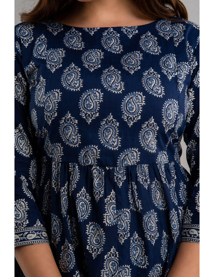 Cotton Printed 3/4 Sleeve Flared Round Neck Top (Preorder)