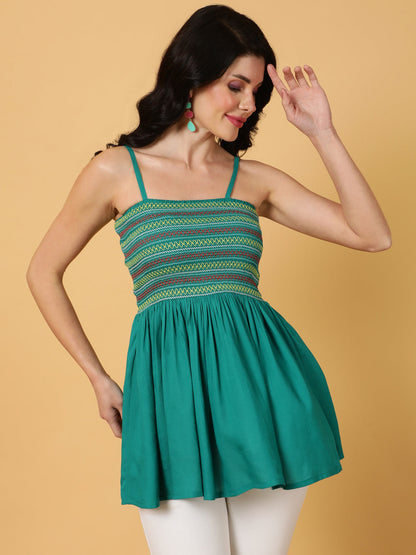 Rayon  Midi Length Printed Flared 3/4 Sleeves Strap Tunic