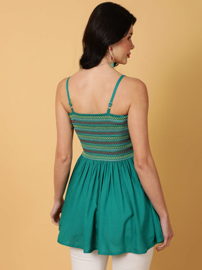 Rayon  Midi Length Printed Flared 3/4 Sleeves Strap Tunic