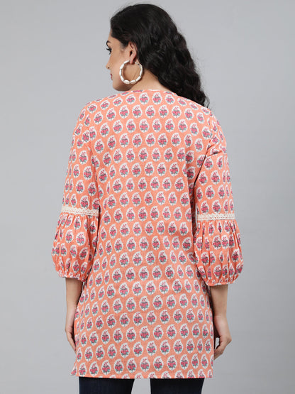 Cotton Printed 3/4 Sleeve Straight Round Neck Tunic (Preorder)