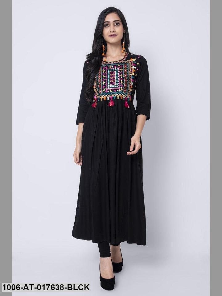 Rayon Embroidered A-Line Kurta