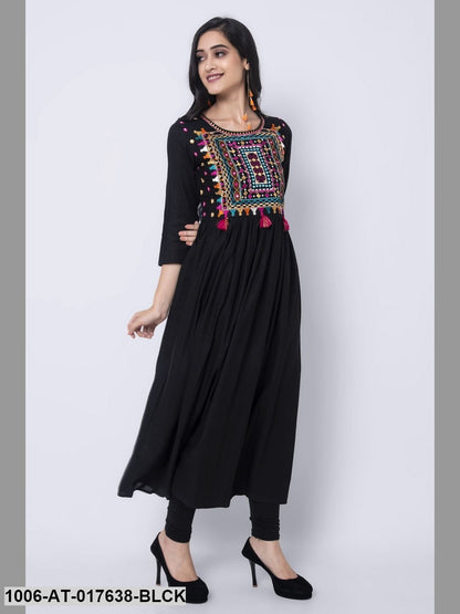Rayon Embroidered A-Line Kurta