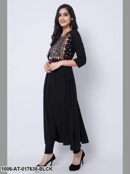 Rayon Embroidered A-Line Kurta