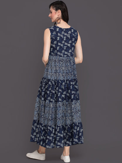 Printed Flared Top Ankle Length Sleeveless Round Neck Cotton Kurta (Preorder)