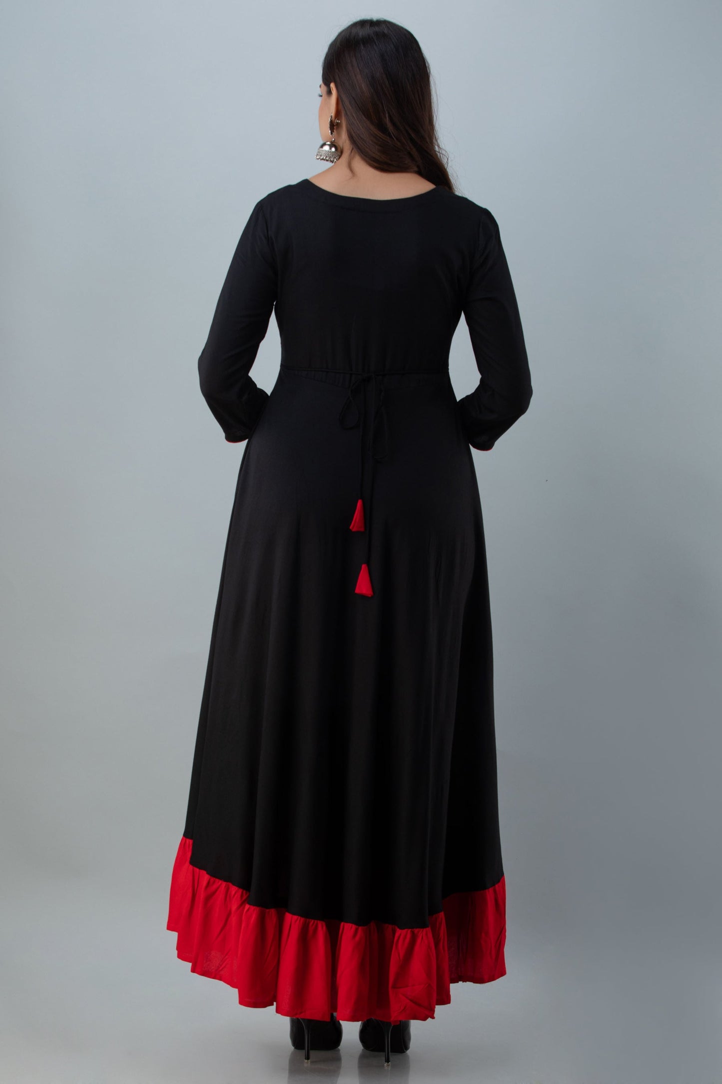 Embroidered Flared Ankle 3/4 Sleeves Round Neck Rayon Kurta (Preorder)