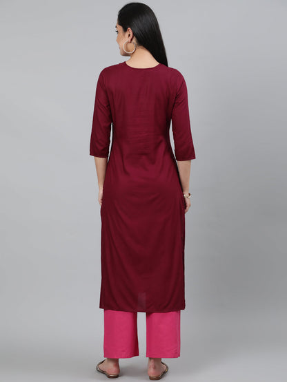 Rayon Mirror work 3/4 Sleeve Straight Round Neck Calf Length Kurta (Preorder)