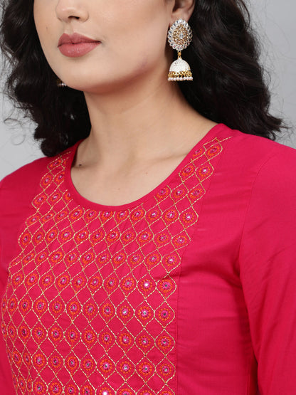 Rayon Mirror work 3/4 Sleeve Straight Round Neck Calf Length Kurta (Preorder)