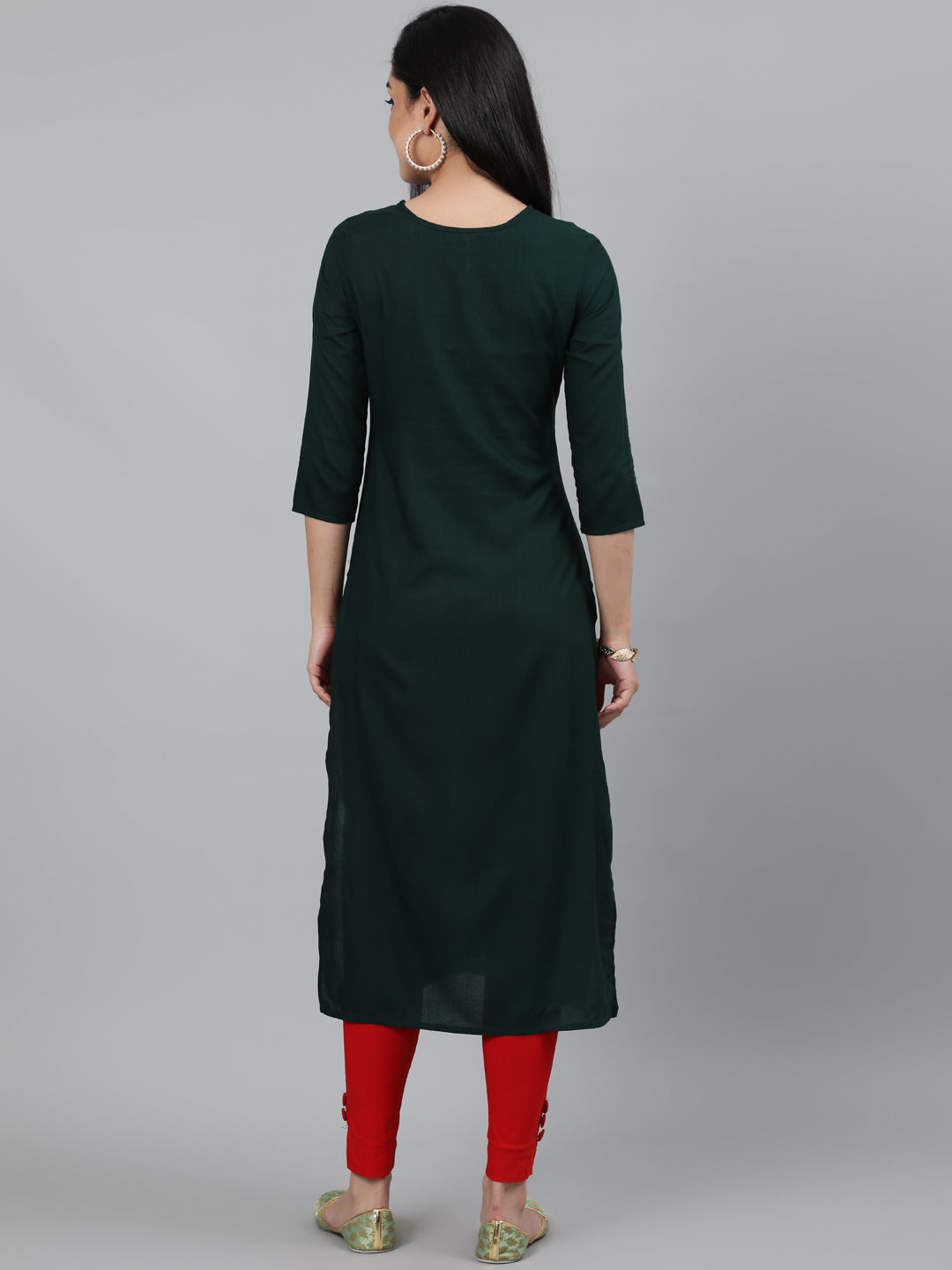 Rayon Mirror work 3/4 Sleeve Straight Round Neck Calf Length Kurta (Preorder)
