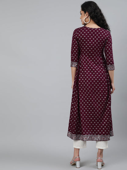 Rayon Embroidered (Sequence) 3/4 Sleeve Flared Round Neck Calf Length Kurta (Preorder)