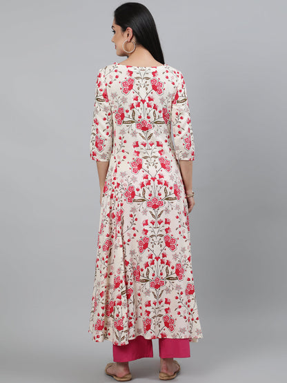 Cotton Printed 3/4 Sleeve Flared Collar Neck Calf Length Kurta (Preorder)