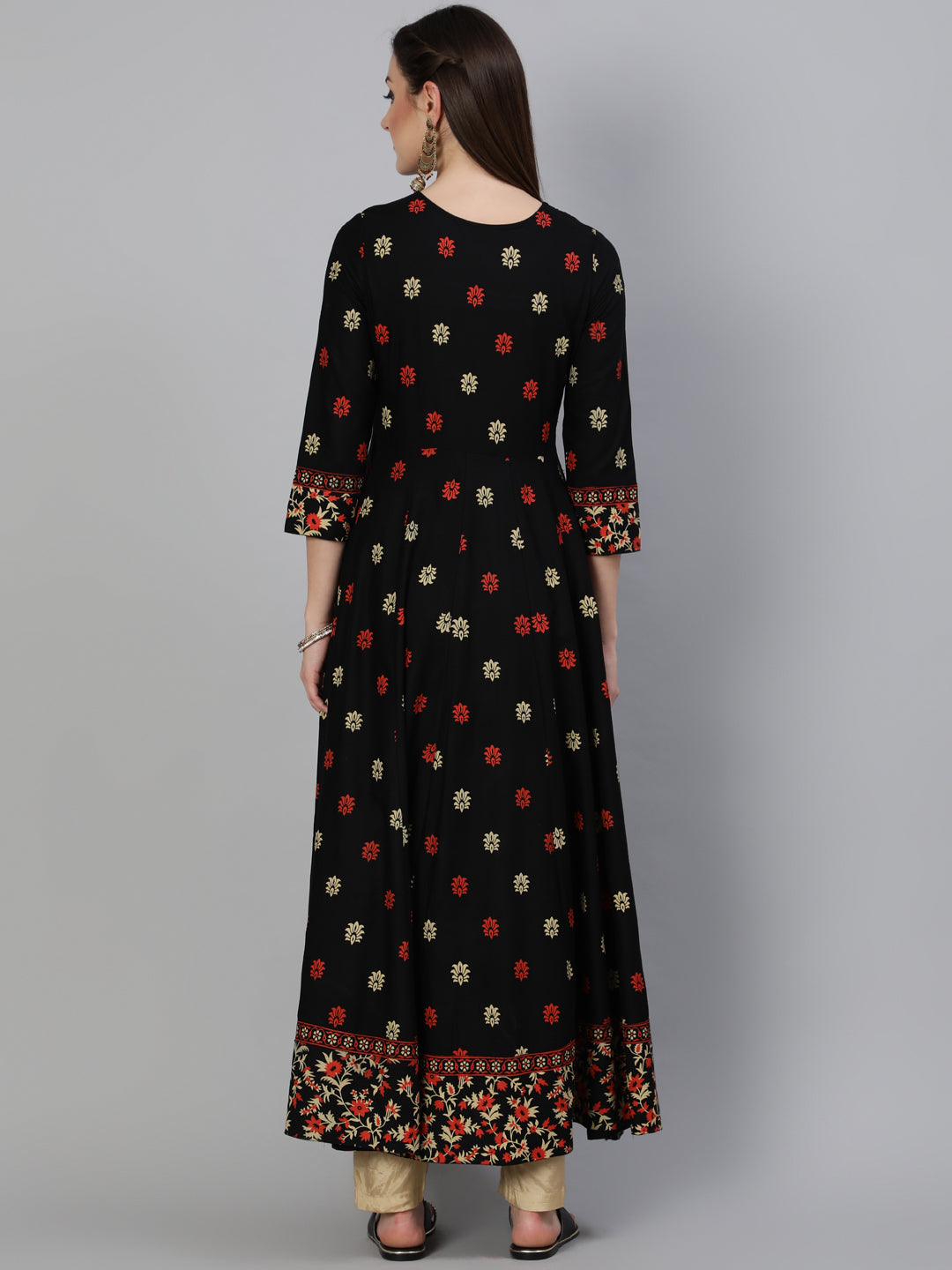 Rayon  Printed Flared 3/4 Sleeve Round Neck Ankle Length Kurta (Preorder)