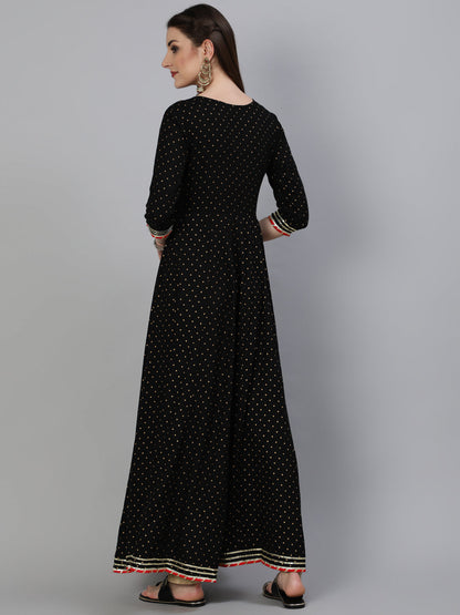 Rayon  Foil Printed Flared 3/4 Sleeve Round Neck Ankle Length Kurta (Preorder)