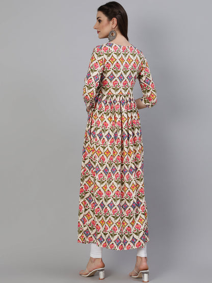 Rayon Printed A-Line 3/4 Sleeve Round Neck Calf Length Kurta (Preorder)