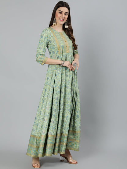 Rayon Foil Printed Flared 3/4 Sleeve Round Neck Full length Kurta (Preorder)