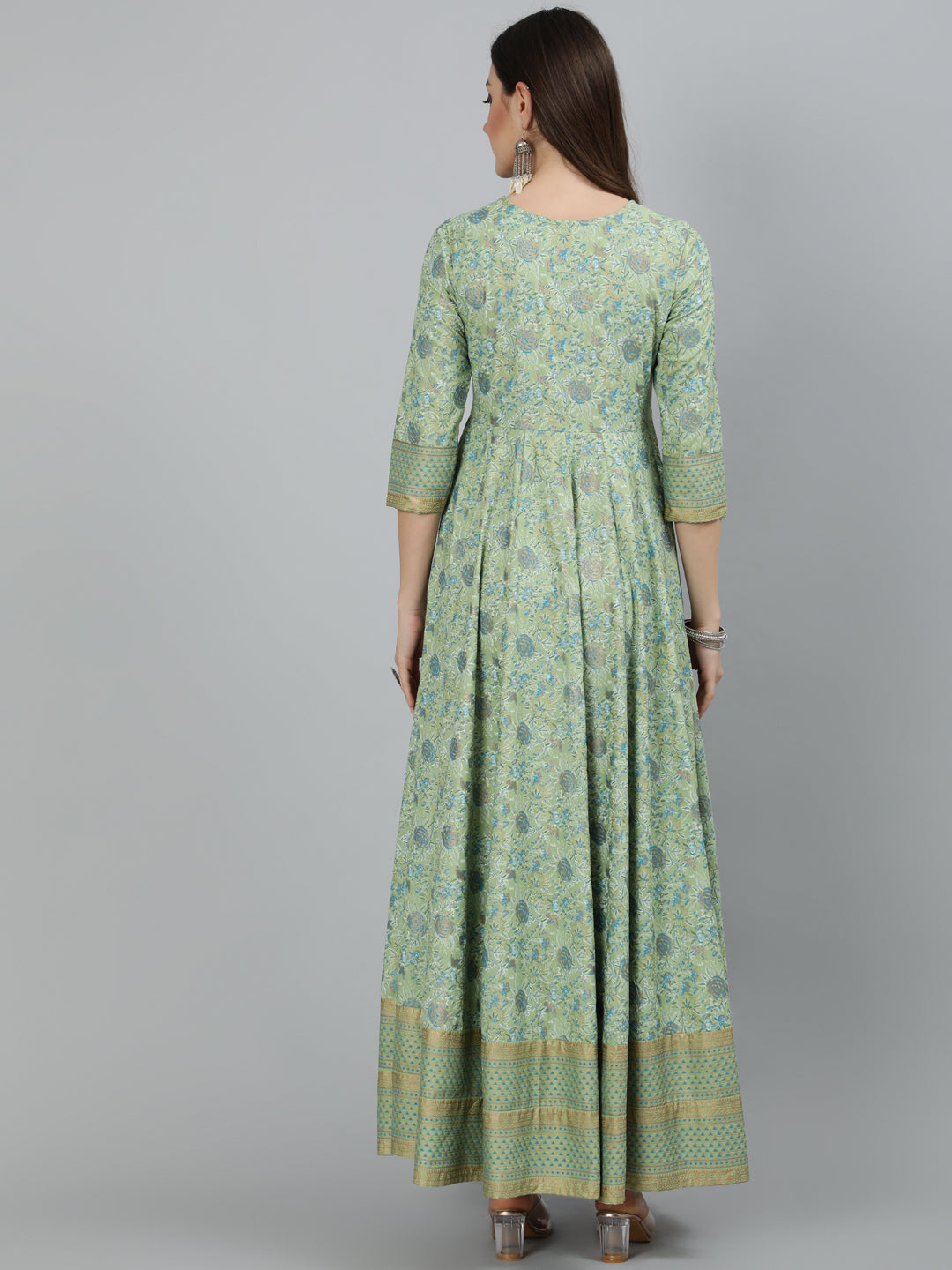 Rayon Foil Printed Flared 3/4 Sleeve Round Neck Full length Kurta (Preorder)