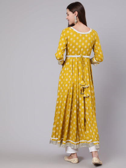 Rayon Ankle Length Printed Flared 3/4 Sleeve Round Neck Kurta Dupatta Set (Preorder)